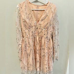 CUPSHE X Gabby Sequin Mesh Mini Dress, size Med